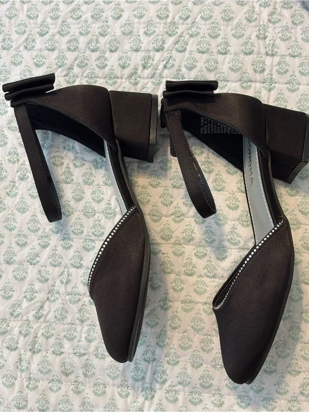 Sonoma Black Ankle-Strap Block Heels with Bow Accent